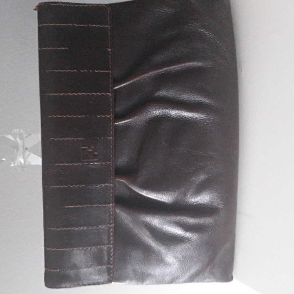 Fendi Clutch Leather Dark Brown